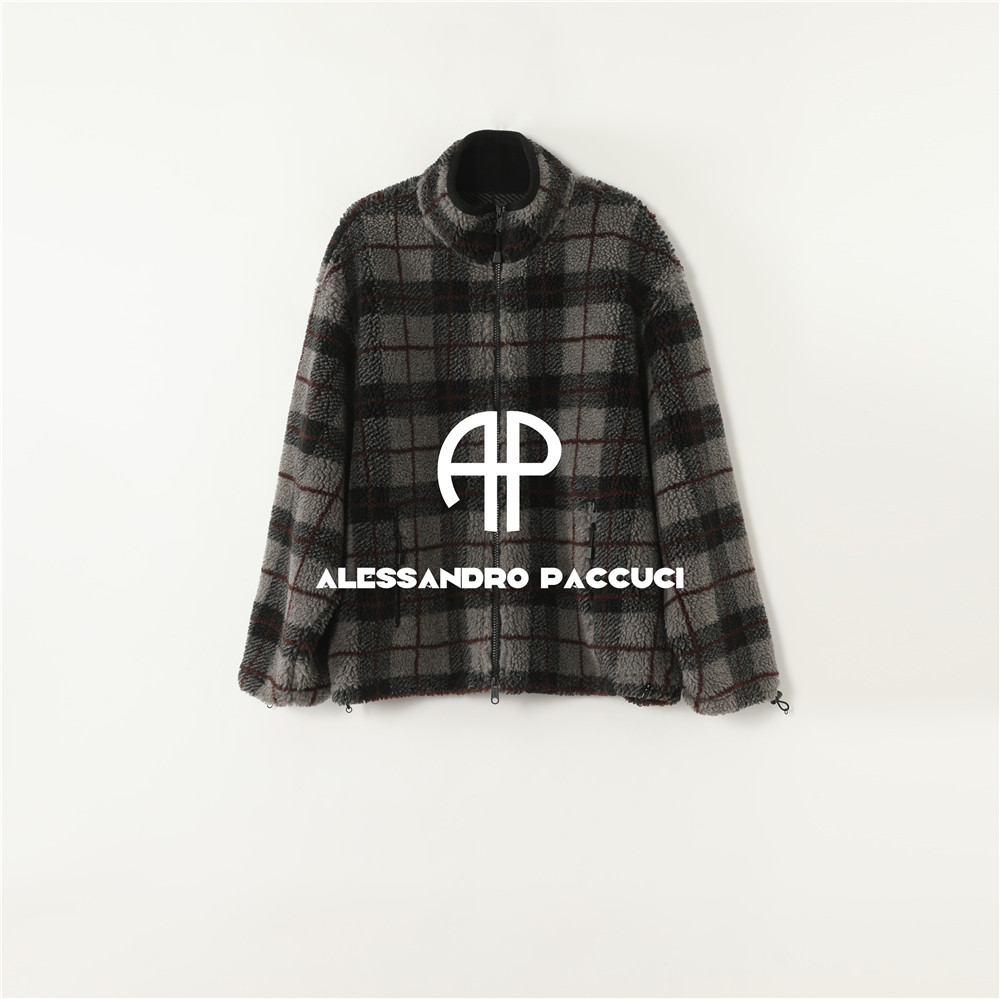 AP洛哥54212WT/54211WT羊毛+驼绒立领格纹羊羔毛休闲外套/女装