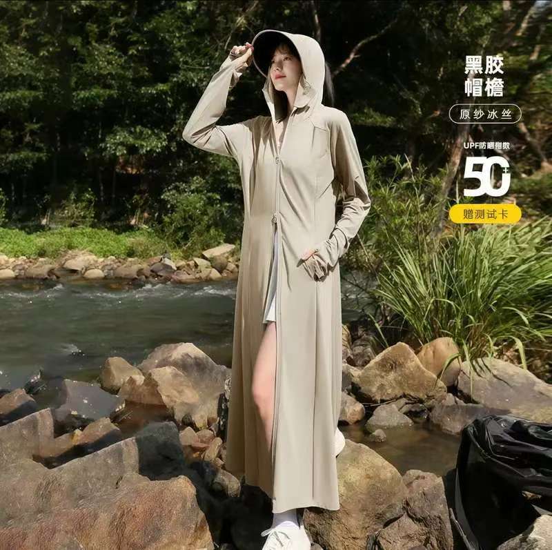 防晒衣长款过膝女帽檐可拆夏季防紫外线薄款防晒服户外全身防晒