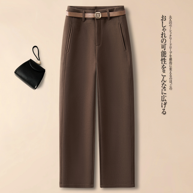 拉夏贝尔呢子休闲裤2025新款女春秋时尚气质高腰显瘦垂坠感弯刀裤