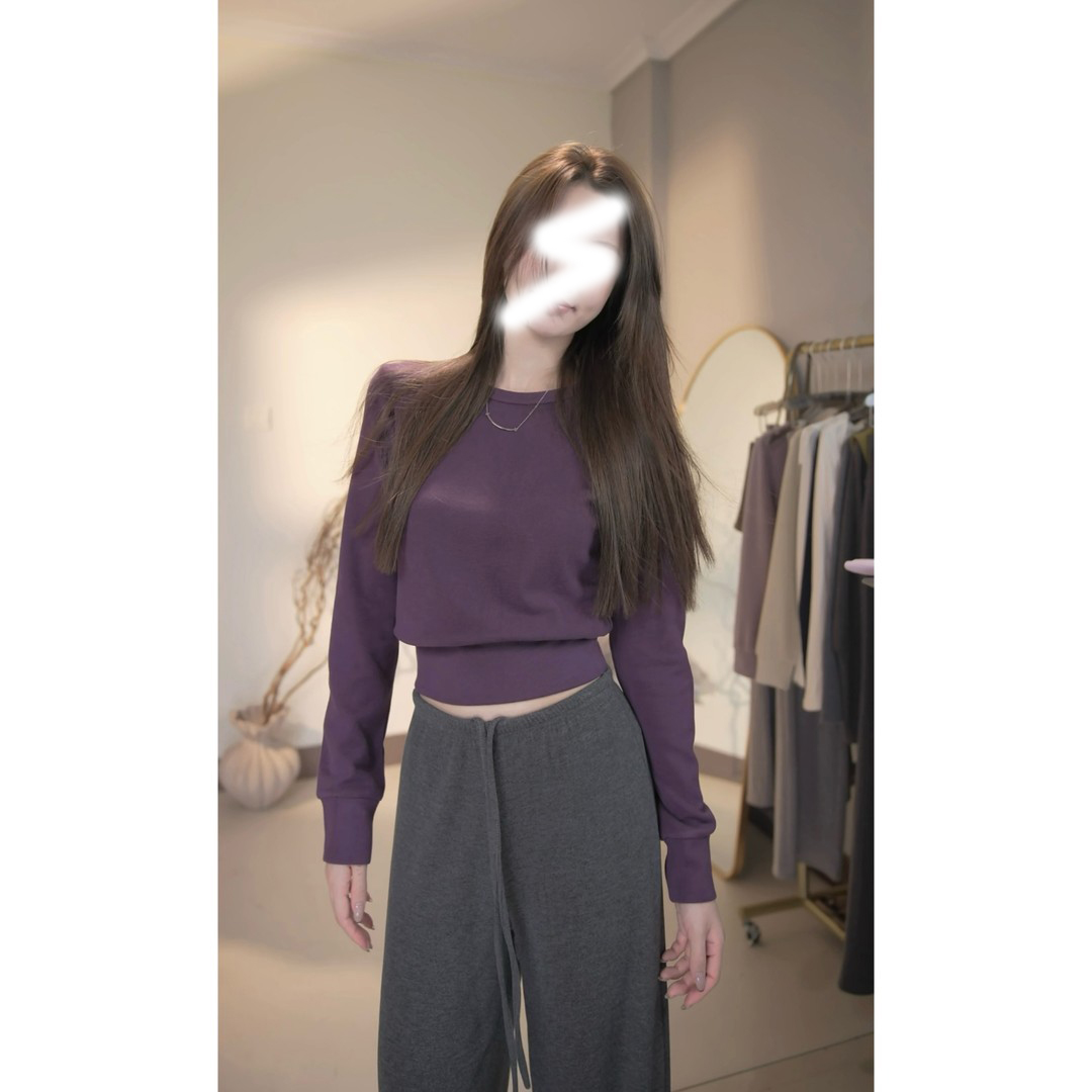 秋冬简约气质圆领长袖收腰T恤纯色休闲通勤正肩内搭上衣