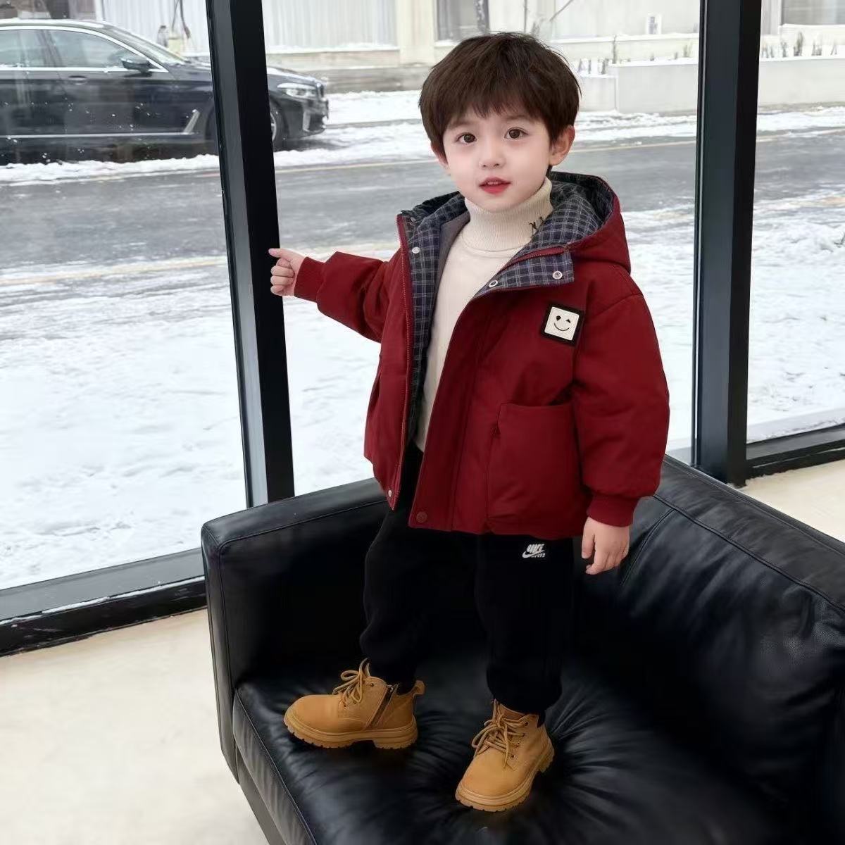 儿童童装男童连帽加绒加厚韩版冬季洋气时尚休闲中大童秋冬冬款冬