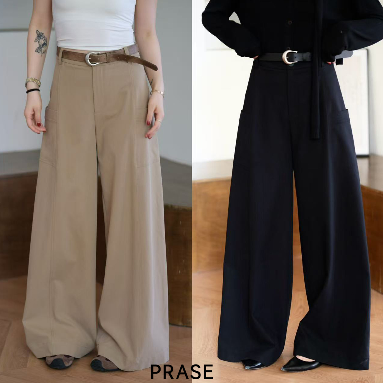 PRASE·噜【调性松弛】微胖轻奢设计款秋时尚高腰阔腿休闲裤PR507B52
