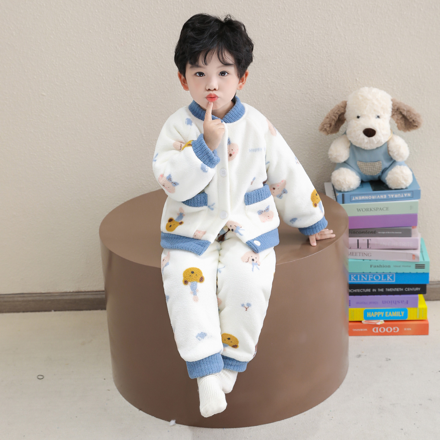 儿童珊瑚绒睡衣男童冬季保暖加绒加厚男宝宝法兰绒套装男孩家居服