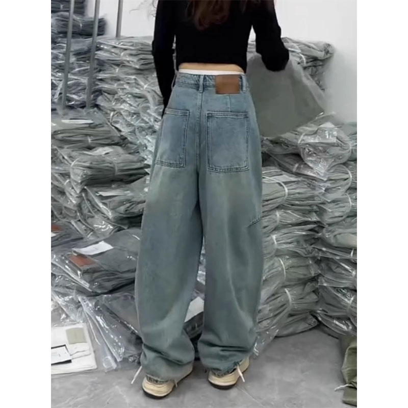 秋季款牛仔裤女2025新款慵懒风松弛感弯刀裤小个子直筒阔腿裤宽松
