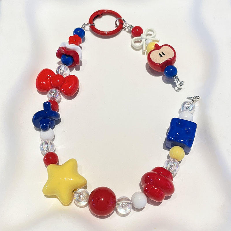 马卡龙色DIY手机链挂绳半成品ins少女心手机壳挂件涂鸦珠手链短款