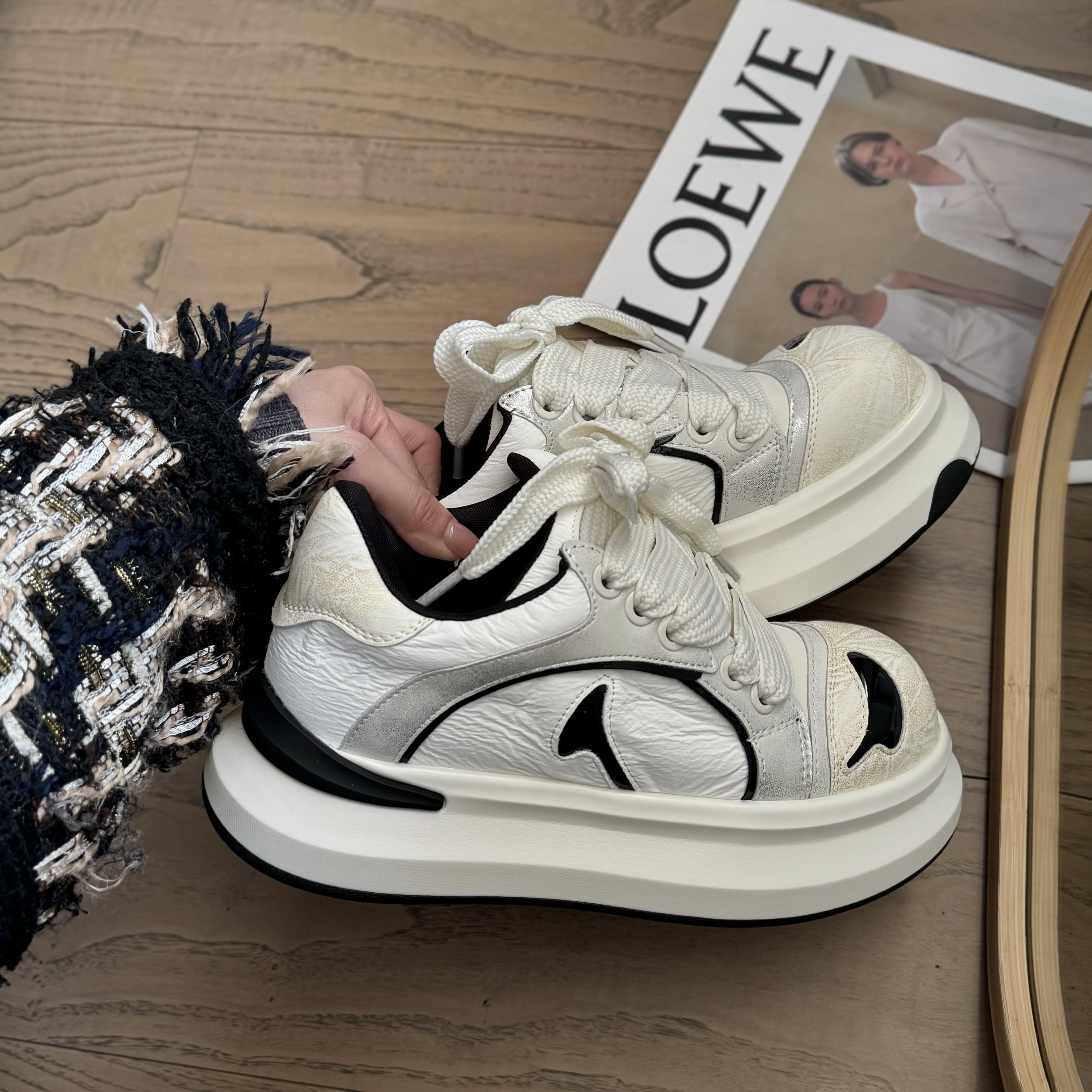 【YINYIN】-熊猫鞋-厚底滑板鞋2025春季新款大头增高透气面包休闲鞋