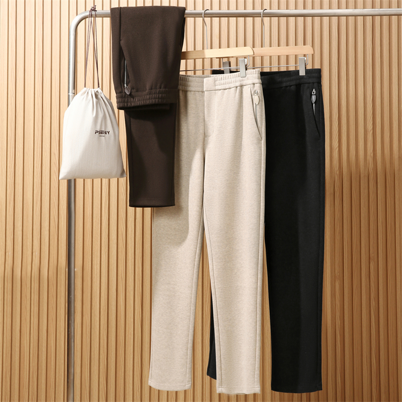 法式腔调 秋冬季男士人字纹绵羊毛混纺抗皱弹力加厚保暖休闲裤