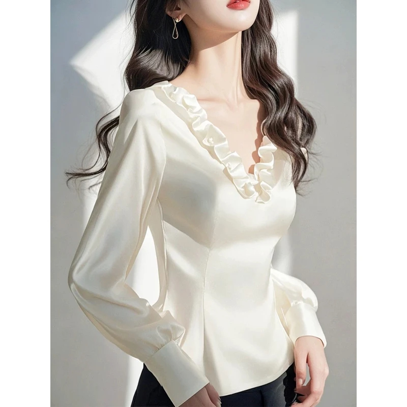 女款知性风白衬衣爆款衫衣洋气2025春季法式气质木耳领上衣超衬衫