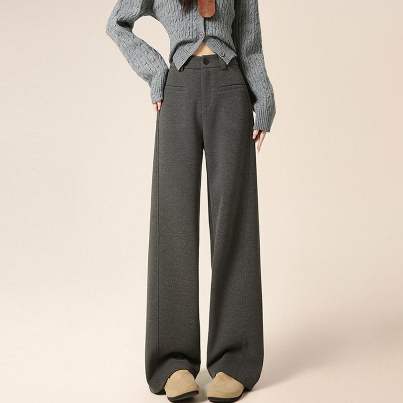 高级感醋酸羊毛呢窄版阔腿裤女2025年秋冬新款加厚高腰显瘦直筒裤
