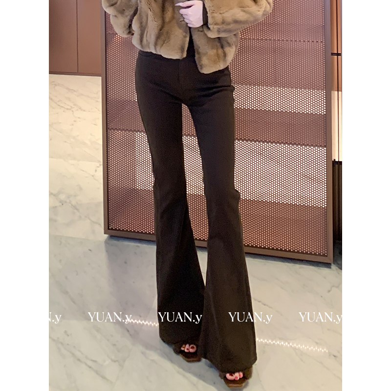 媛媛【米兰往事】秋冬复合加绒显瘦喇叭休闲裤新款修身长裤女#K1269