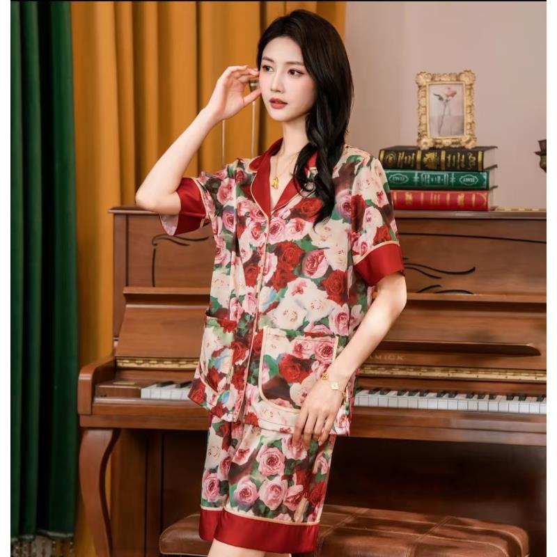 玫瑰故事2025新款印花轻奢舒适休闲夏季三件套家居服可外穿女