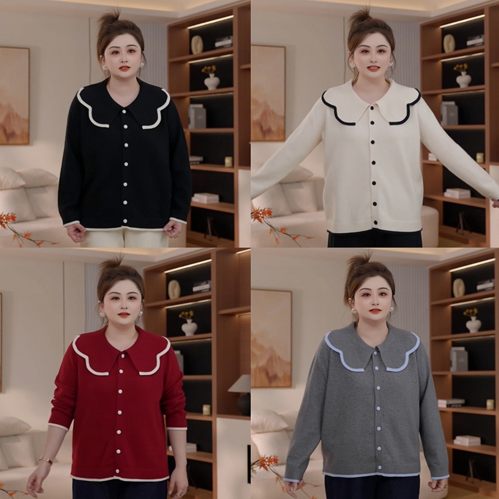 【胖佳佳】花瓣毛衣 冬季时尚减龄娃娃领撞色针织衫女H625Z18770