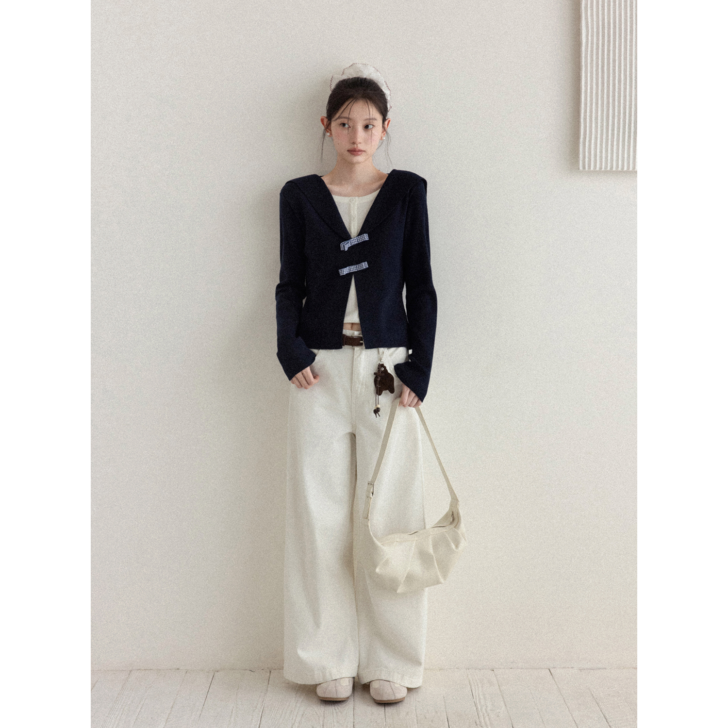 羊城故事杏色宽松百搭牛仔裤  Y2510x配腰带+挂件x5506-1