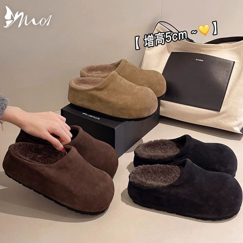 M01厚底加绒勃肯鞋女2025秋冬新款爆款包头半拖鞋一脚蹬博肯棉拖