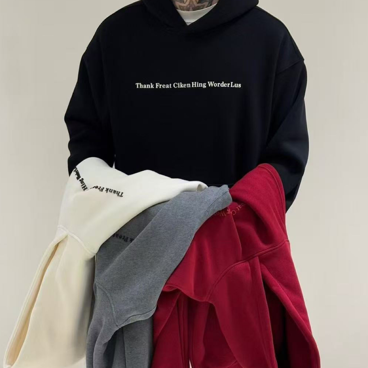 2025秋冬季新款加绒卫衣宽松带帽卫衣时尚高品质卫衣简约设计