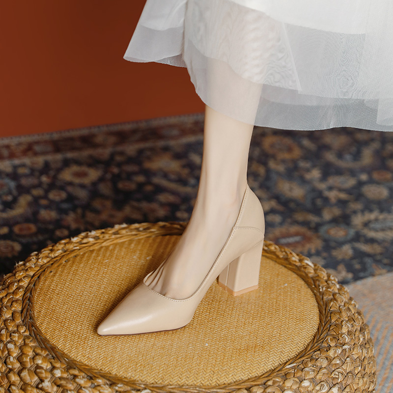 【香港专柜正品】羊皮软皮高跟鞋女2025新款尖头职业工作鞋不磨脚不