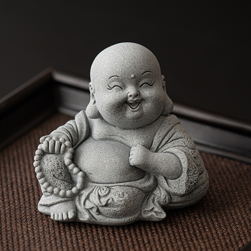 青砂石弥勒佛茶宠摆件开怀大笑家用客厅桌面装饰摆件鱼缸造景摆设