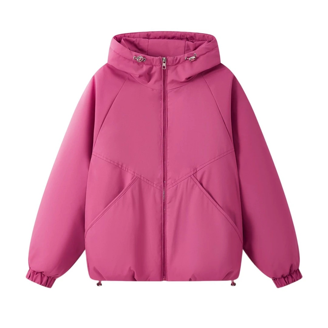 【加棉加厚】冲锋衣棉衣女秋冬新款连帽夹棉短款抽绳休闲宽松长袖