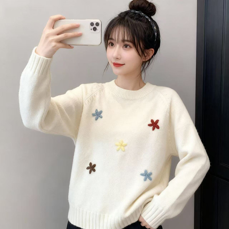 12初中学生圆领套头毛衣13岁女大童秋冬季短款针织衫15少女孩上衣