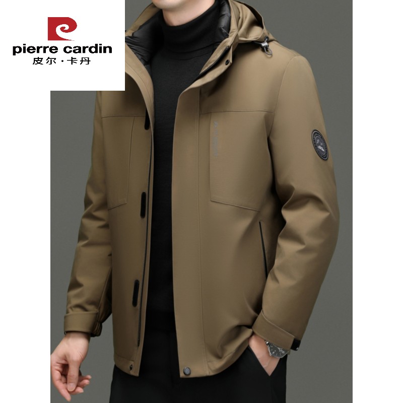 冬季休闲鹅绒男士加厚保暖羽绒服中年男士连帽可拆衬里三穿防寒服