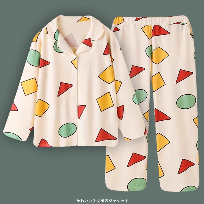 蜡笔小新同款长袖长裤两件套日系情侣睡衣女棉冬季男生大码家居服