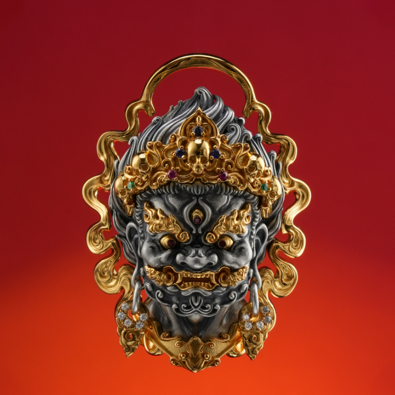 925银银制品 【喜三福文创】原创设计个性大黑天手工銺刻藏式