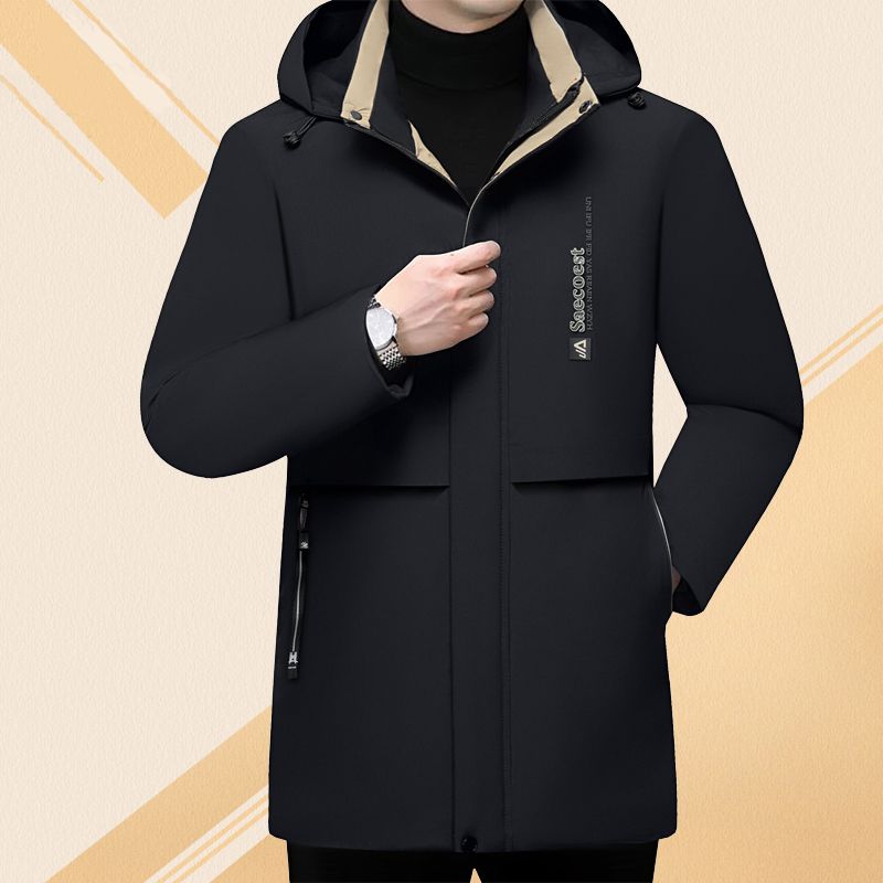 保罗羽棉服男士冬季外套中长款派克服中年加厚棉袄保暖防寒棉衣服