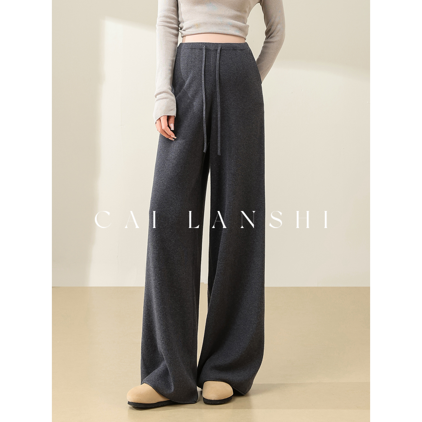 孕妇裤2025新款秋冬加绒外穿宽松针织直筒裤上衣托腹阔腿裤50815