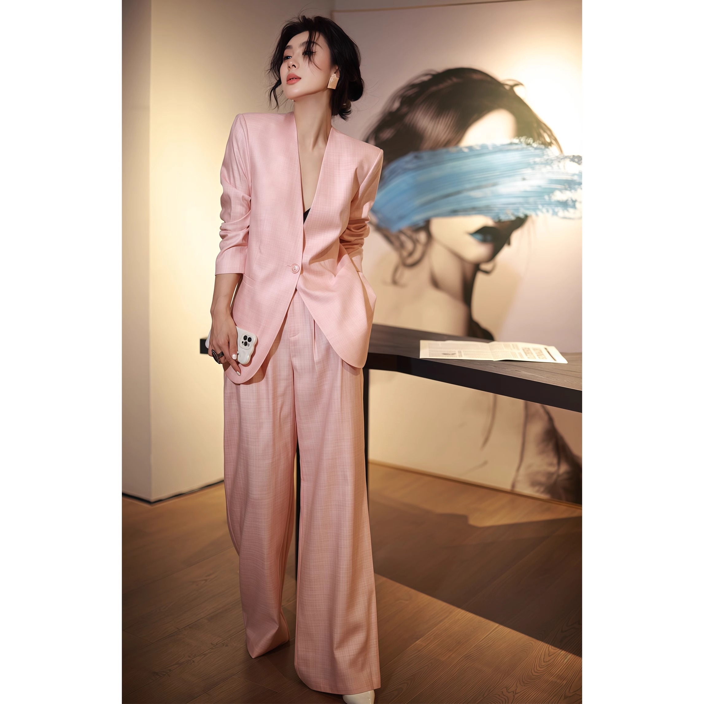 气场强大女装轻奢小众炸街高级感女装2025春季西服长裤通勤两件套