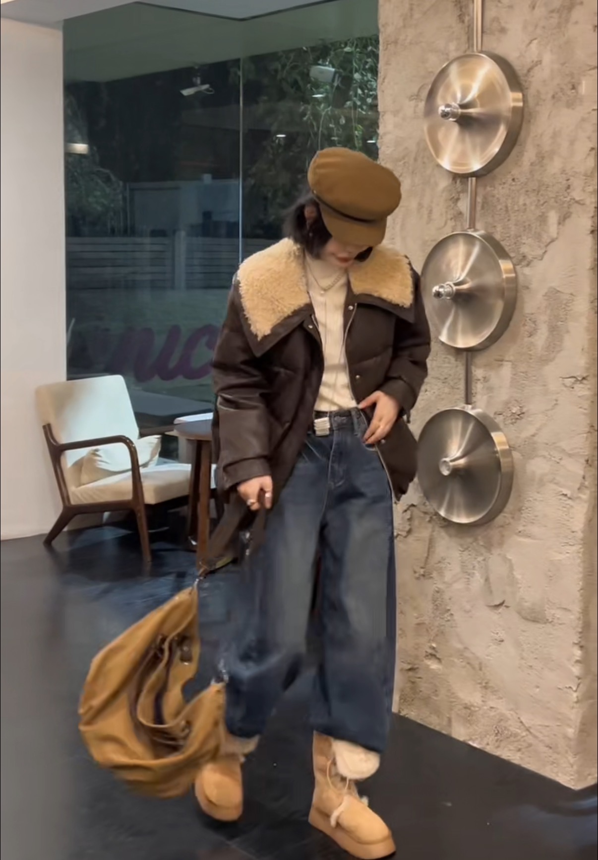 2025冬新款时尚欧货胖mm毛毛翻领宽松洋气百搭遮肉加厚外套88395