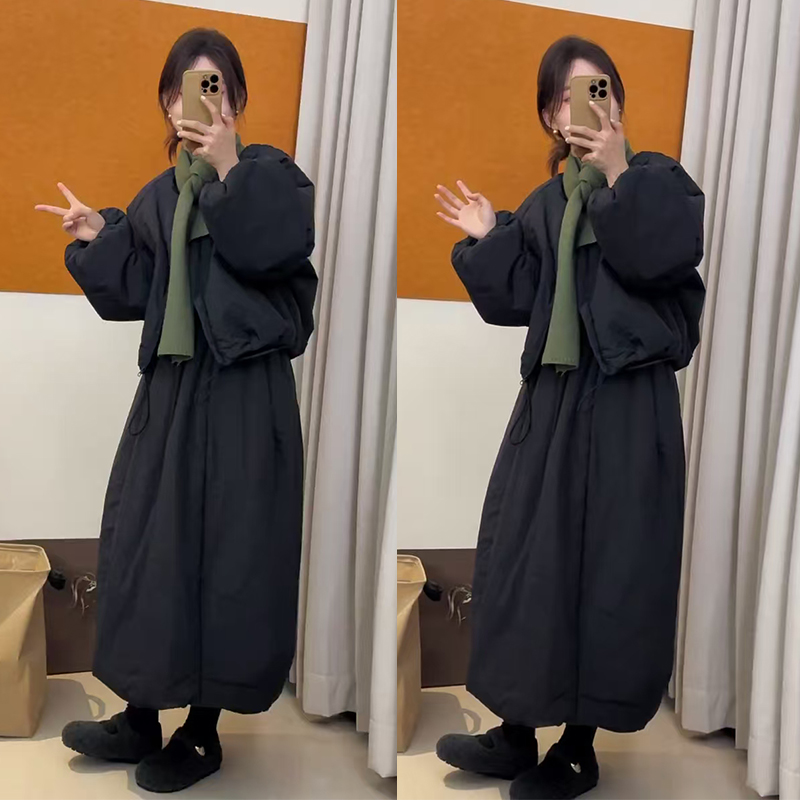 2025年秋冬新款穿搭一整套百搭短款棉服高腰半身裙两件套装