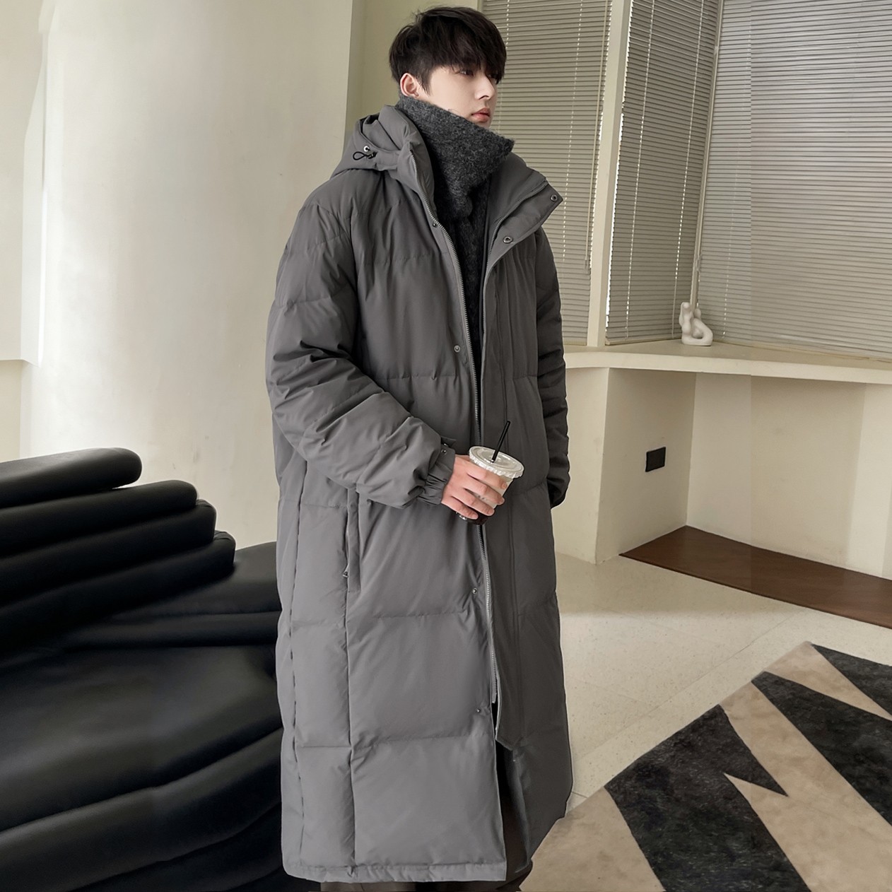 2025新款羽绒服男中长款连帽宽松黑色加厚冬季石墨烯蓄热外套潮牌