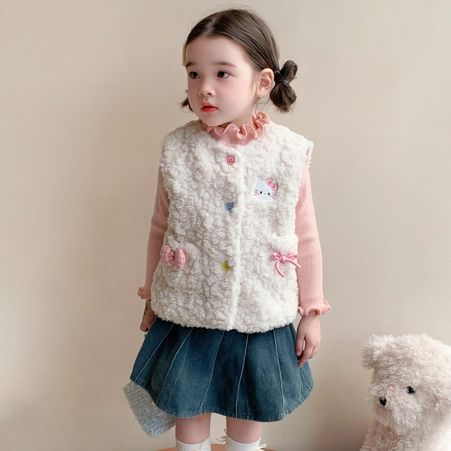 女童马甲秋冬装2025新款洋气宝宝夹棉背心儿童卡通加厚坎肩上衣潮