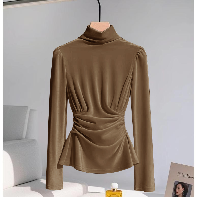 法式独特超好看小香风内搭衬衫2025早春轻奢高级感咖色丝绒上衣女