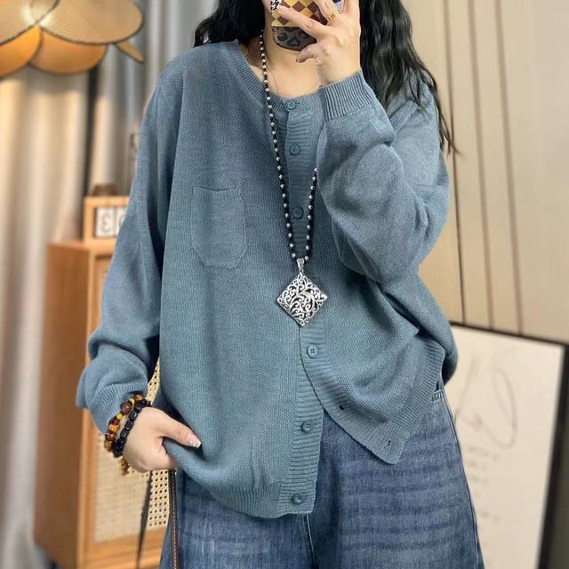 欣欣 春夏季新款圆领长袖薄款针织衫女文艺休闲宽松防晒衫
