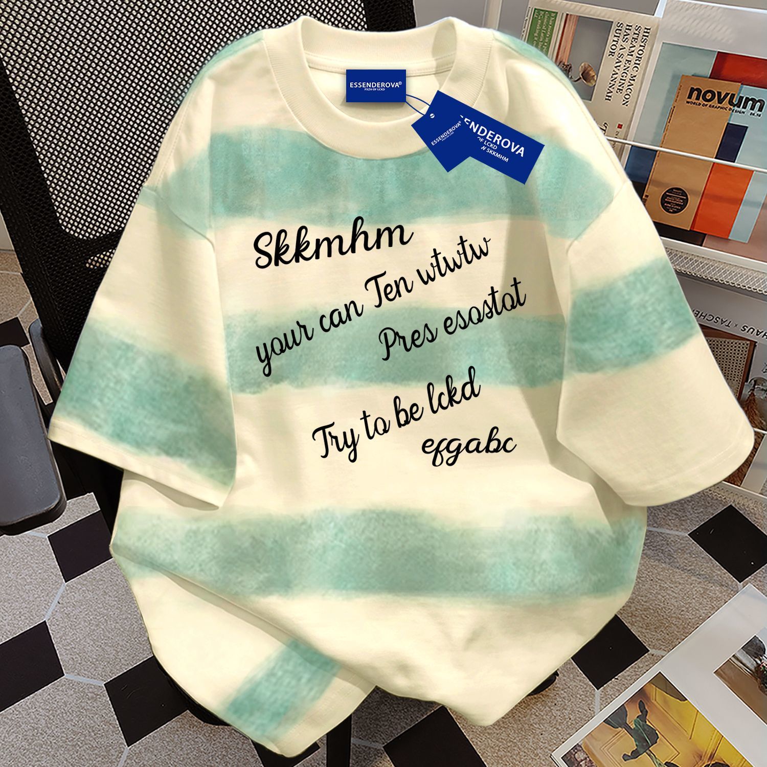 100%纯棉慵懒风宽松短袖t恤女夏季扎染渐变条纹潮牌圆领情侣上衣