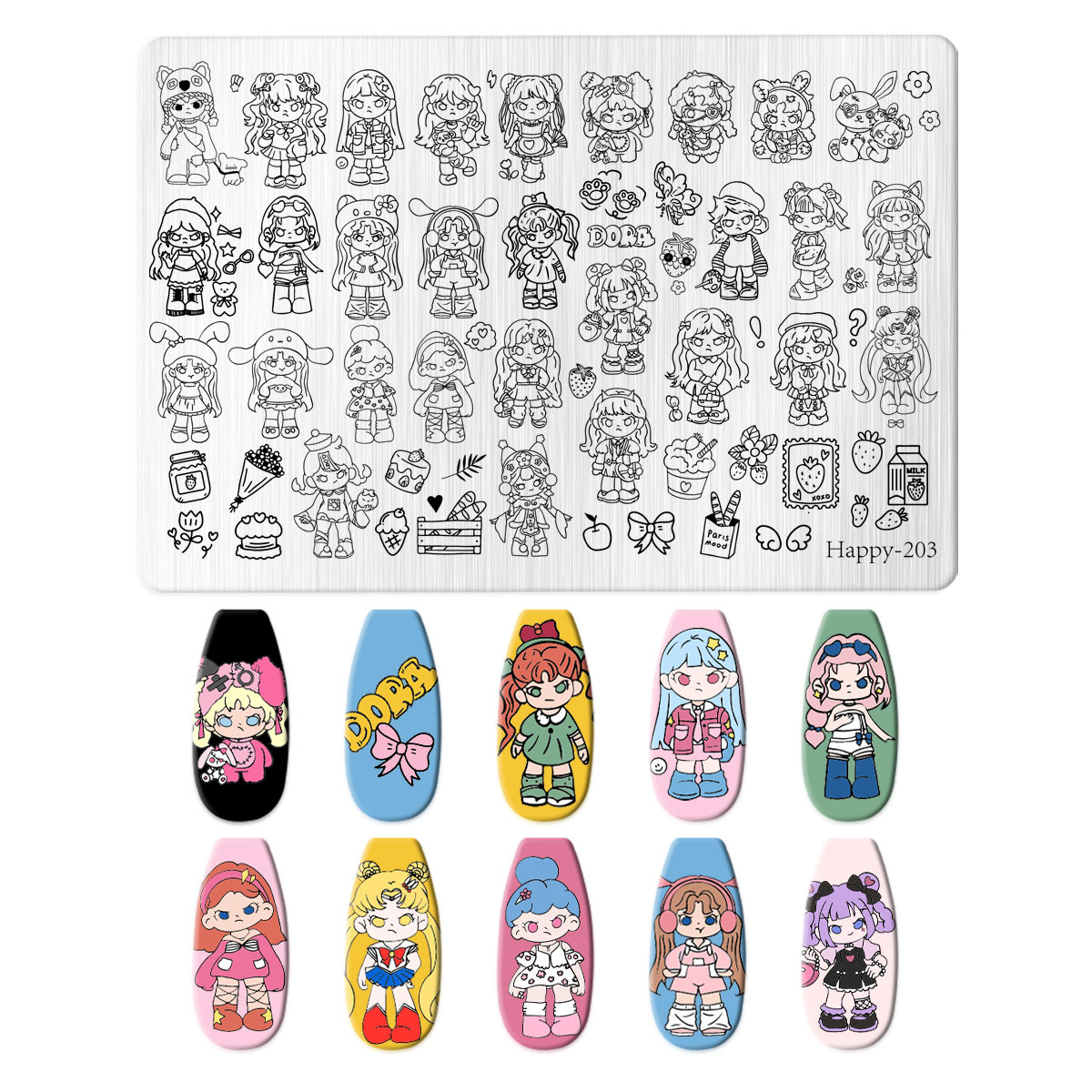 美甲转印钢板新款卡通图案新手指甲转印模板happy系列