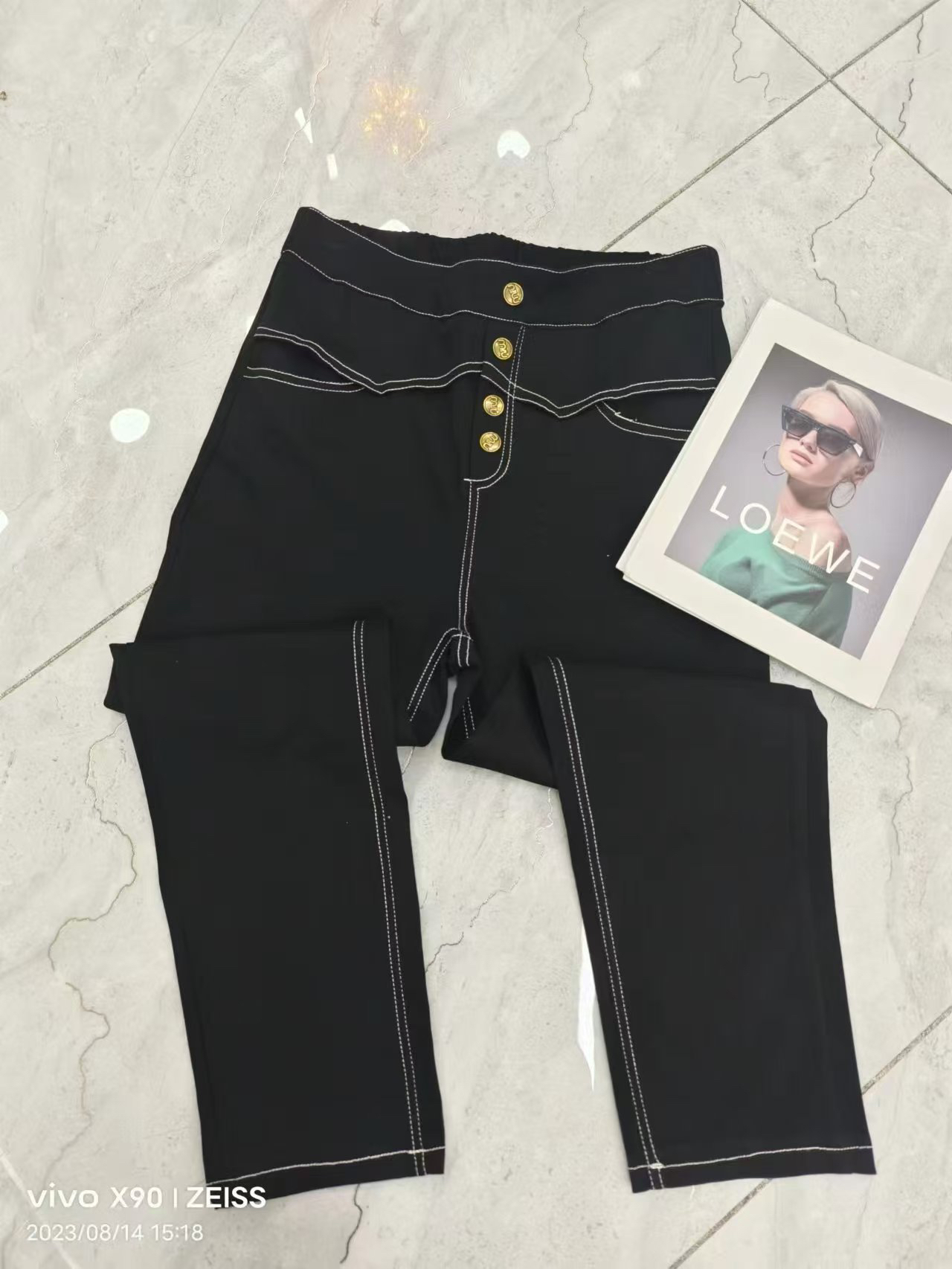 9538明线休闲显瘦小黑裤女大码早秋新款百搭显瘦小直筒时尚女裤
