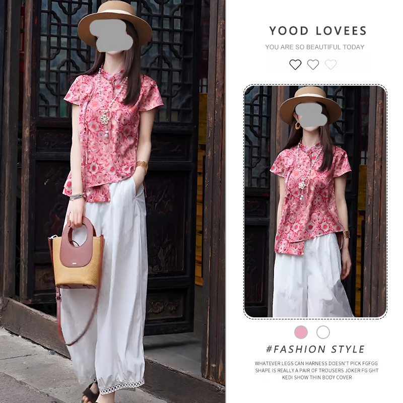 2026夏季新款时尚显瘦气质提花上衣松紧腰镂空设计感灯笼裤女套装