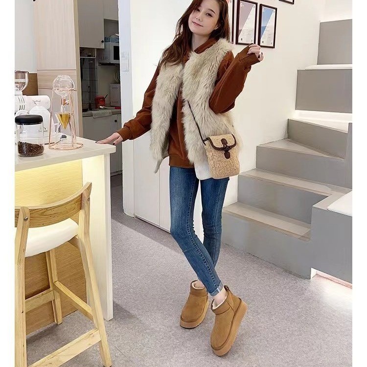 真皮厚底低帮雪地靴女2025年新款加绒保暖防滑秋冬季增高短筒靴