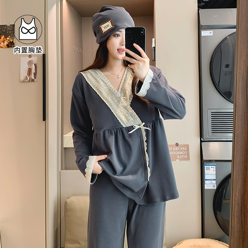 【带帽-纯棉】月子服春秋冬季产前产后孕妇哺乳睡衣产妇家居服套装