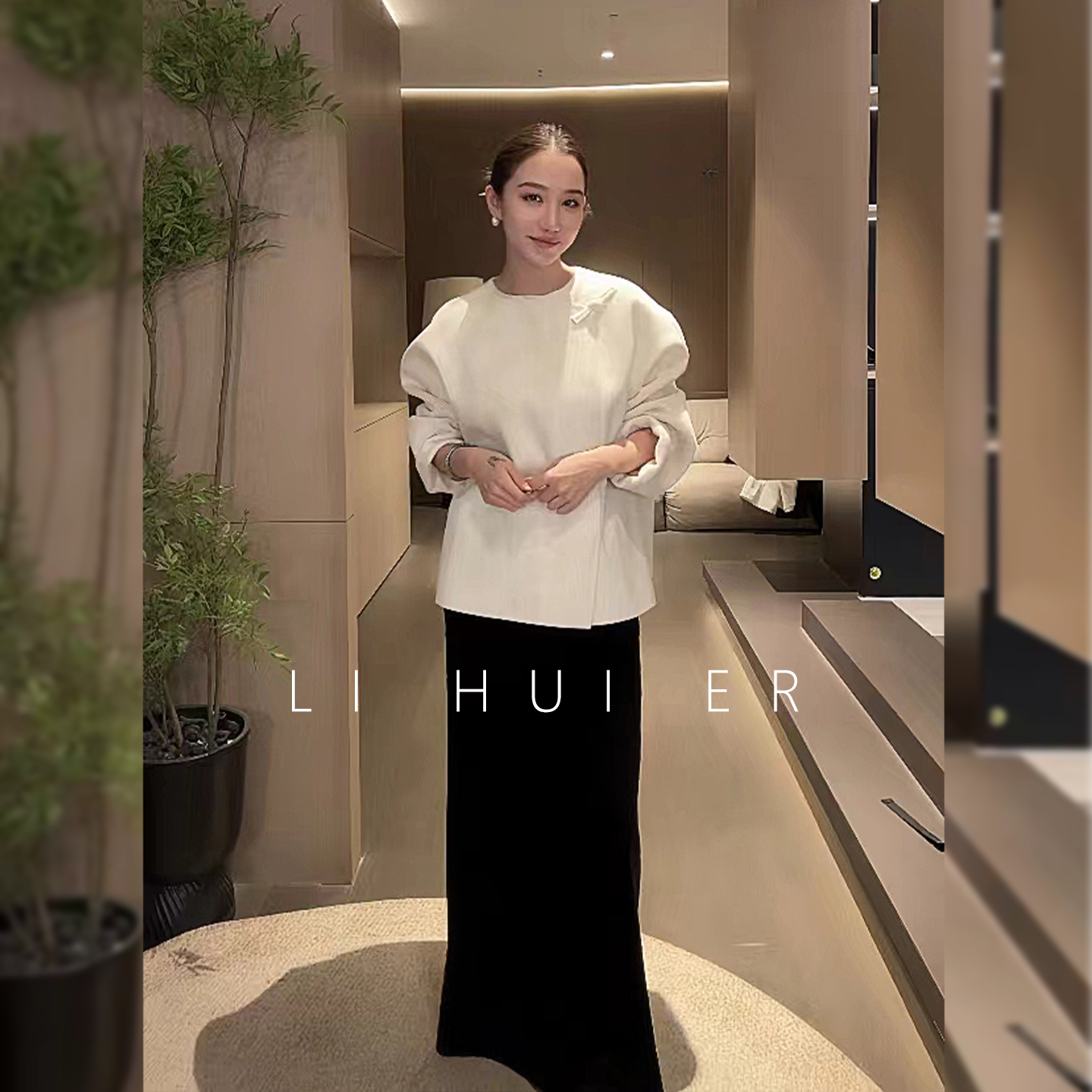 LiHuiEr李慧儿【圣罗地亚】 秋冬款气质显瘦黑色半身裙LL0251253