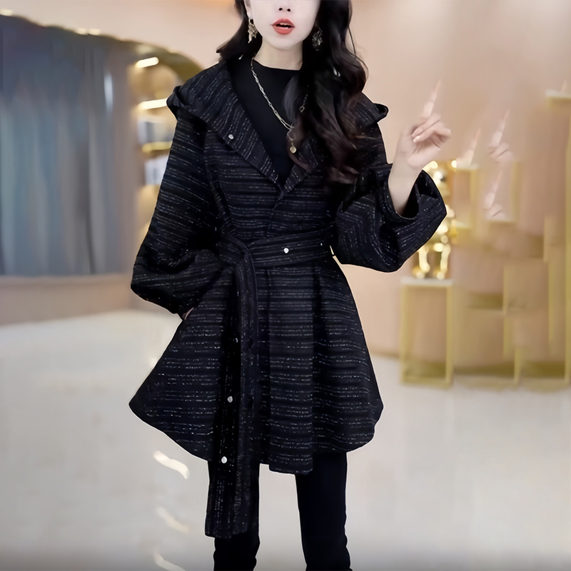 女士连帽风衣外套2025秋冬新款高级感宽松大码收腰显瘦中长款大衣