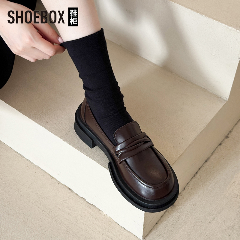 SHOEBOX鞋柜厚底英伦风乐福鞋女2025新款一脚蹬女鞋法式小皮鞋