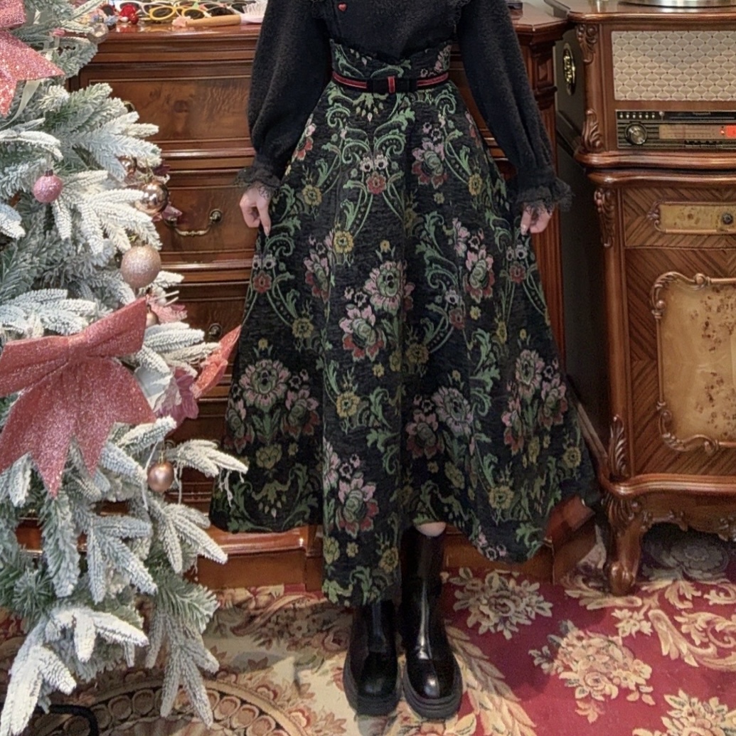 现【一生罗曼】时尚重工刺绣提花高腰显瘦半身裙B1014