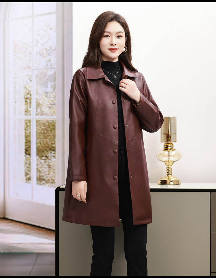 皮衣外套女中长款2025新款美式复古春秋宽松女士皮大衣妈妈显瘦