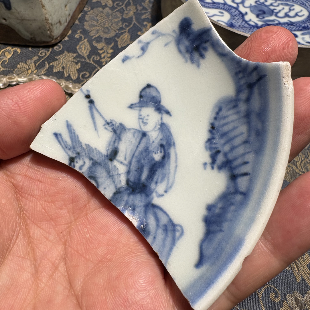 M青花骑马人物图孔明碗瓷片标本学习收藏全手工制作顺丰包邮