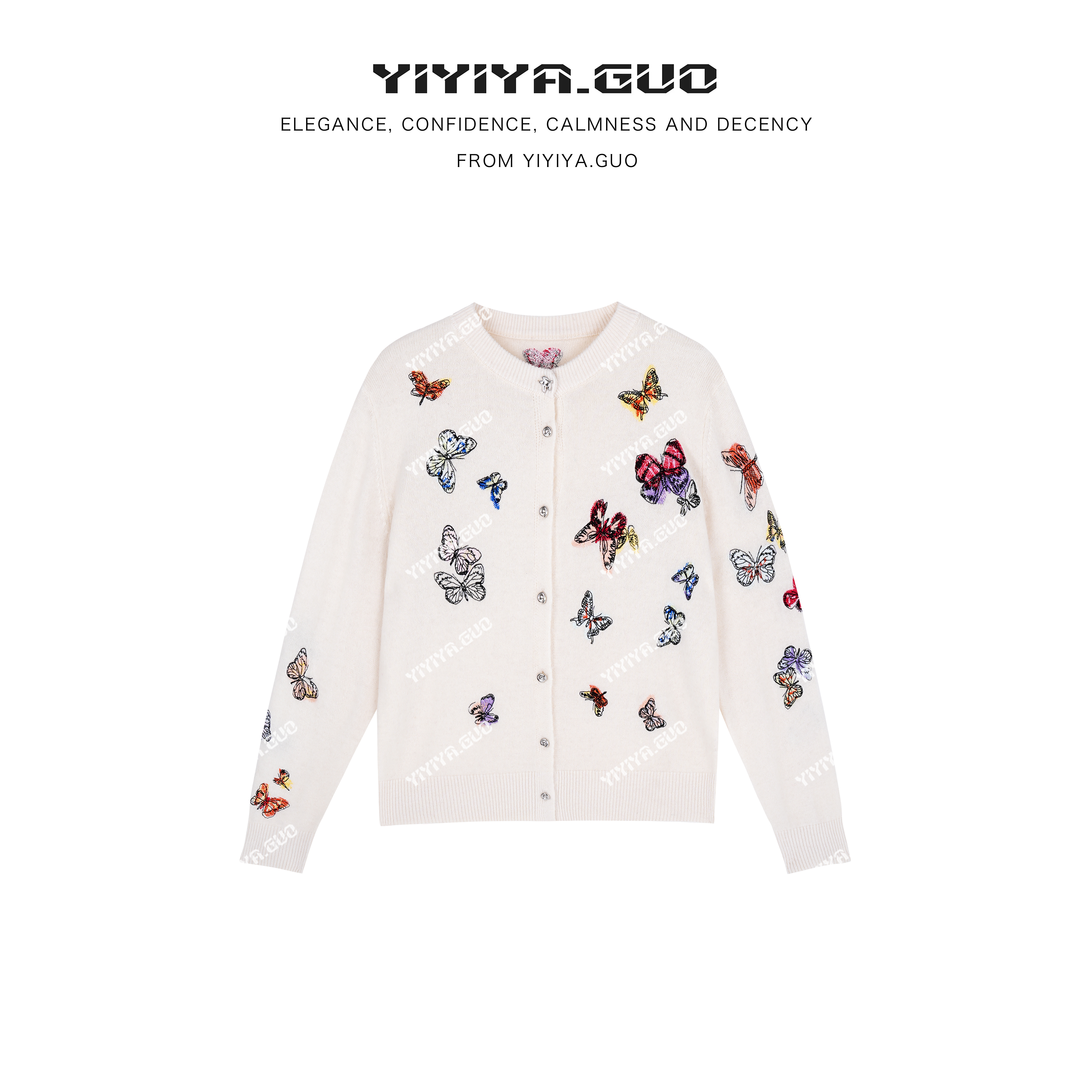 yiyiya.Guo艺艺吖【花絮蝴蝶】圆领刺绣针织开衫毛衣080300SS52