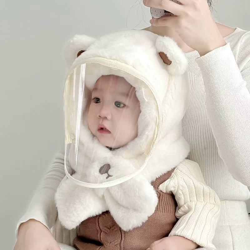 儿童帽子围巾一体帽秋冬季新加厚婴儿防风面罩骑行宝宝护耳套头帽