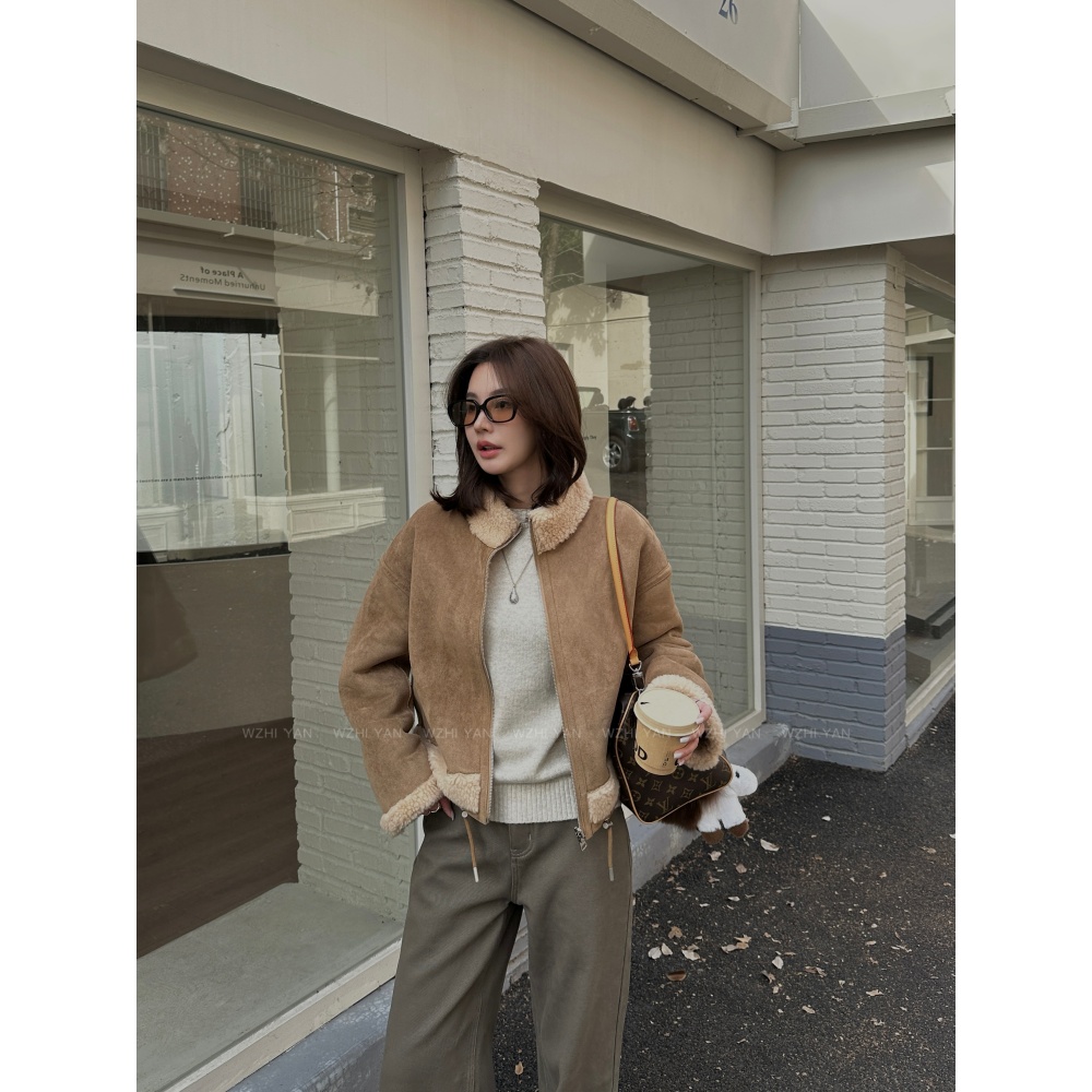 【旧日书房】“100%绵羊毛外套”重磅奢感双面穿皮毛一体短外套5302P